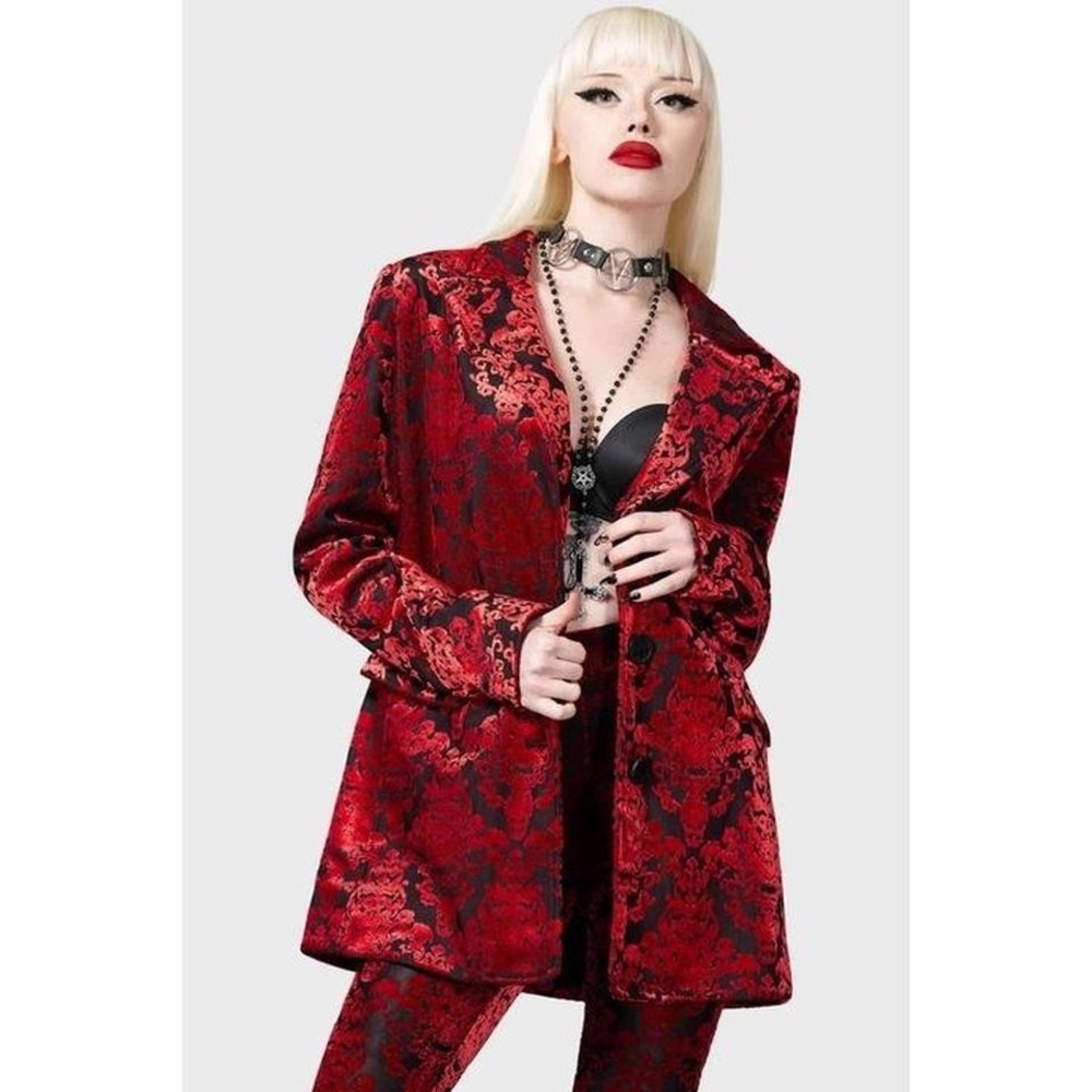 Killstar 9th circle red velvet damask‎ floral blazer size small